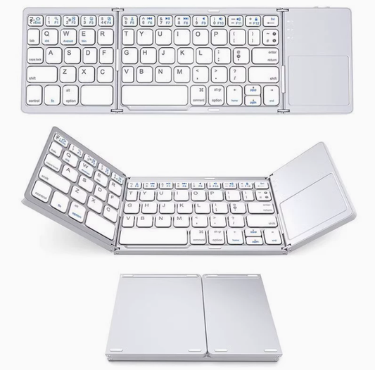 Foldable Bluetooth Keyboard with Touchpad, Wireless Portable Keyboard, Ultra Slim Rechargeable Folding Keyboard with Full-Size Keys for iOS Android Windows Laptop Tablet PC,Silver