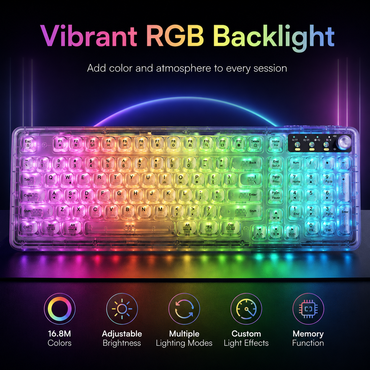 RGB Backlit Wired Mechanical Gaming Keyboard, 104 Keys Full Size Hot Swappable Keyboard with Aluminum Base, Noise Absorbing Foam, Tactile Brown Switch, Programmable Keys & Volume Knob for PC Mac,Crystal Black