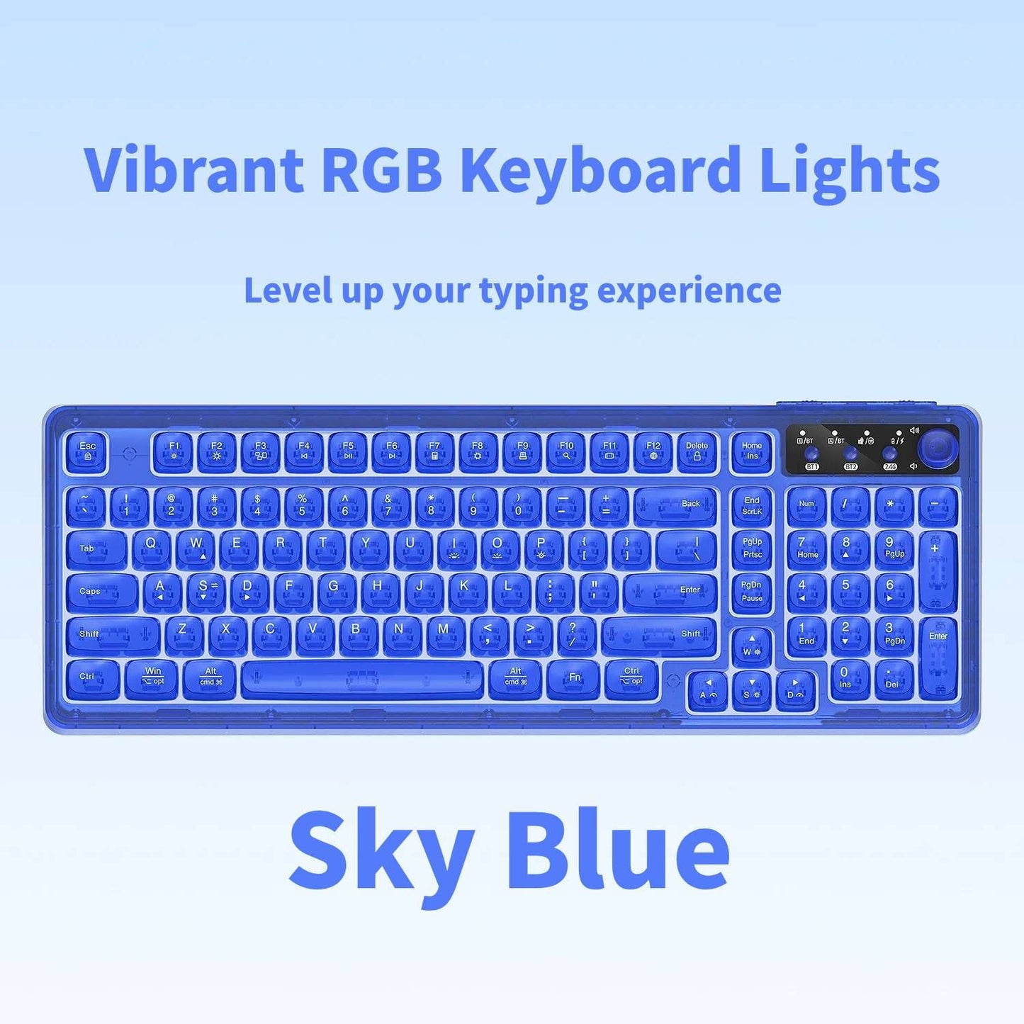 RGB Backlit Wired Mechanical Gaming Keyboard, 104 Keys Full Size Hot Swappable Keyboard with Aluminum Base, Noise Absorbing Foam, Tactile Brown Switch, Programmable Keys & Volume Knob for PC Mac,Sky Blue