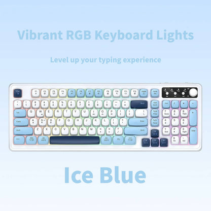 Tri-Mode Wireless Mechanical Keyboard, Bluetooth 5.0/2.4G/USB-C, 96% Layout RGB Backlit Keyboard, Hot Swappable Quiet Switch, Programmable Keys, Multi-Device for PC Mac iOS Android,Ice Blue