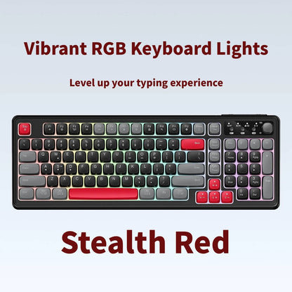 Tri-Mode Wireless Mechanical Keyboard, Bluetooth 5.0/2.4G/USB-C, 96% Layout RGB Backlit Keyboard, Hot Swappable Quiet Switch, Programmable Keys, Multi-Device for PC Mac iOS Android,Stealth Red