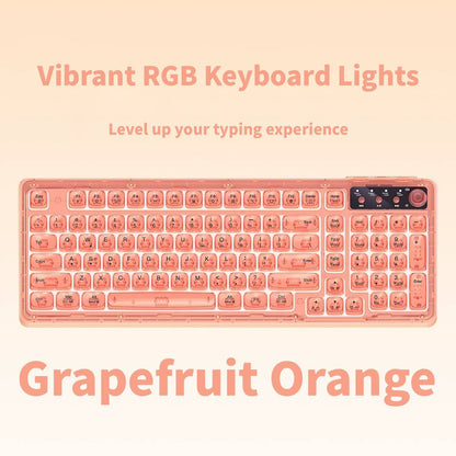 Tri-Mode Wireless Mechanical Keyboard, Bluetooth 5.0/2.4G/USB-C, 96% Layout RGB Backlit Keyboard, Hot Swappable Quiet Switch, Programmable Keys, Multi-Device for PC Mac iOS Android,Grapefruit Orange