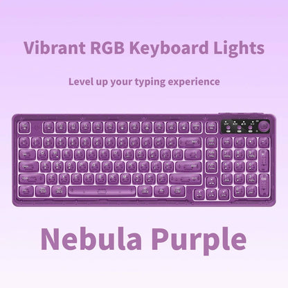 Tri-Mode Wireless Mechanical Keyboard, Bluetooth 5.0/2.4G/USB-C, 96% Layout RGB Backlit Keyboard, Hot Swappable Quiet Switch, Programmable Keys, Multi-Device for PC Mac iOS Android,Nebula Purple