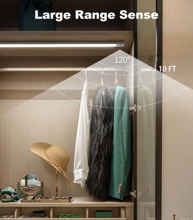 20cm silver LED light strip, wireless magnetic under-cabinet lighting, USB rechargeable, suitable for wardrobes, kitchens, and hallways.
