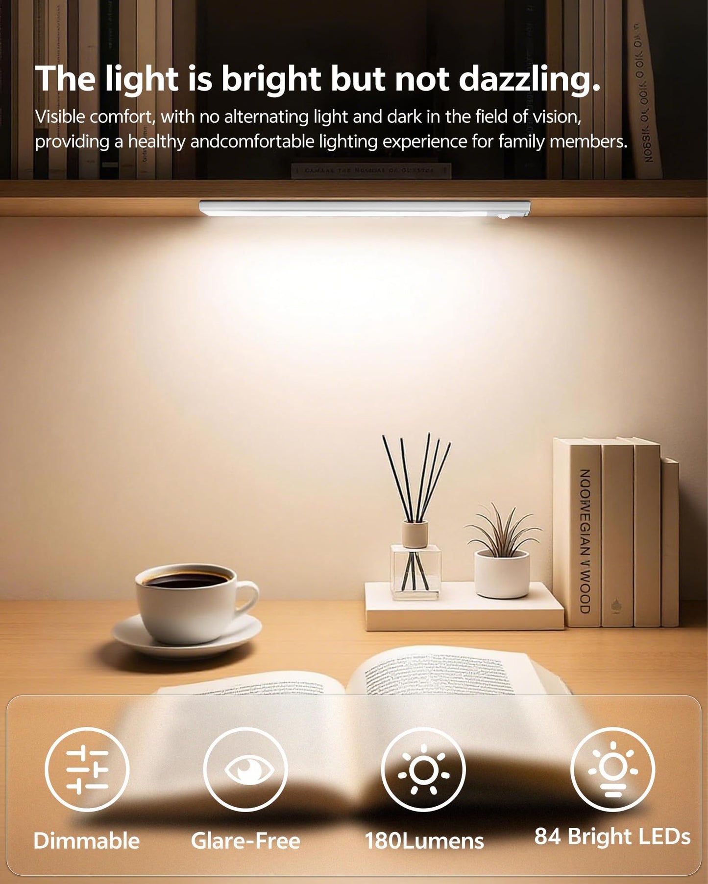 40cm black LED strip, wireless magnetic under-cabinet lighting, USB rechargeable, suitable for wardrobes, kitchens, and hallways.