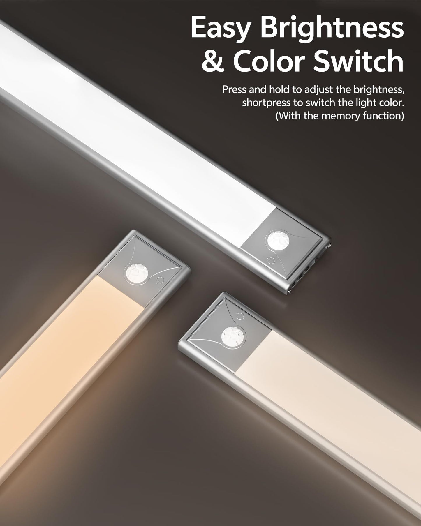 40cm black LED strip, wireless magnetic under-cabinet lighting, USB rechargeable, suitable for wardrobes, kitchens, and hallways.