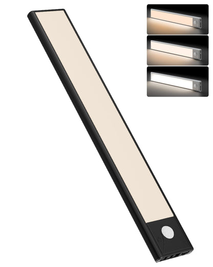 60cm black LED strip, wireless magnetic under-cabinet lighting, USB rechargeable, suitable for wardrobes, kitchens, and hallways.