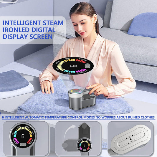 Portable Steamer for Clothes Handheld Steaming Ironing Machine, 6 Gears Adjustable Ironing Steaming Steamer Iron, Color Screen Display Dry Wet 1200W Wrinkle Remover Clothes Iron