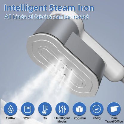 Portable Steamer for Clothes Handheld Steaming Ironing Machine, 6 Gears Adjustable Ironing Steaming Steamer Iron, Color Screen Display Dry Wet 1200W Wrinkle Remover Clothes Iron