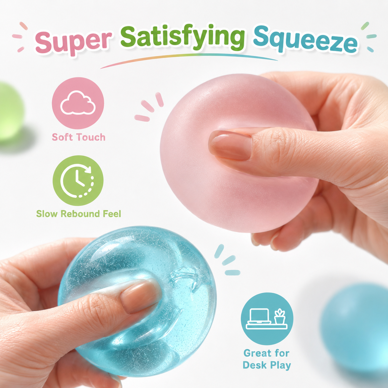 Clear Green Coconut Oil Stress Ball, Slow Rising Non-Sticky Squishy Squeeze Ball, Soft Sensory Fidget Toy for Stress Relief, Relaxation and Focus