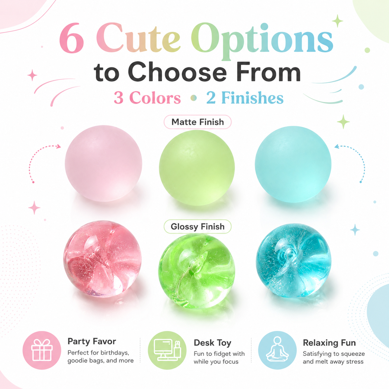 Frosted Pink Coconut Oil Stress Ball, Slow Rising Non-Sticky Squishy Squeeze Ball, Soft Sensory Fidget Toy for Stress Relief, Relaxation and Focus