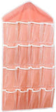 Pink wardrobe hanging storage bag, portable 16-pocket hanging organizer bag, can store socks, bras and underwear, wardrobe organizer bag, back door storage bag.