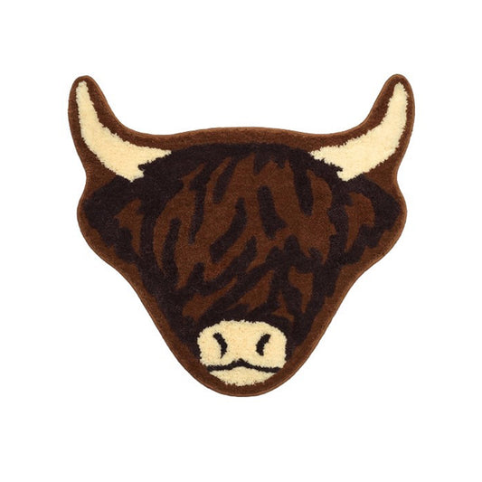 American Style Brown Bull Head Flocked Rug, Bedroom Bedside Rug, Bathroom Doorway Absorbent Mat, Non-Slip Toilet Mat