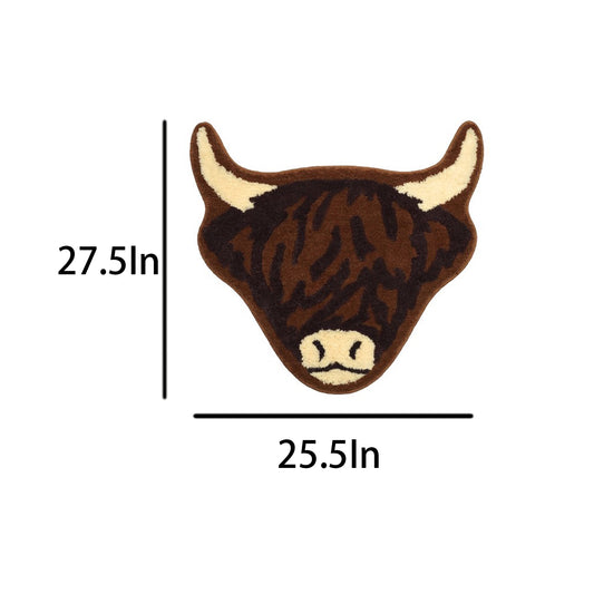 American Style Brown Bull Head Flocked Rug, Bedroom Bedside Rug, Bathroom Doorway Absorbent Mat, Non-Slip Toilet Mat