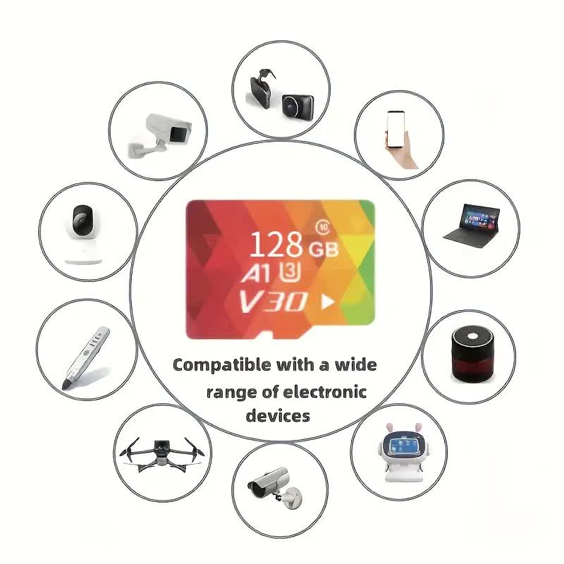 2PCS 128G Memory Cards, U3 A1 Class 10, Up To 100MB/s, Micro SD TF For Security Monitor/Full HD Video Recording/Tablet/Phone/ Surveillance Camera/Dash Camera/Car Speaker/Game Console