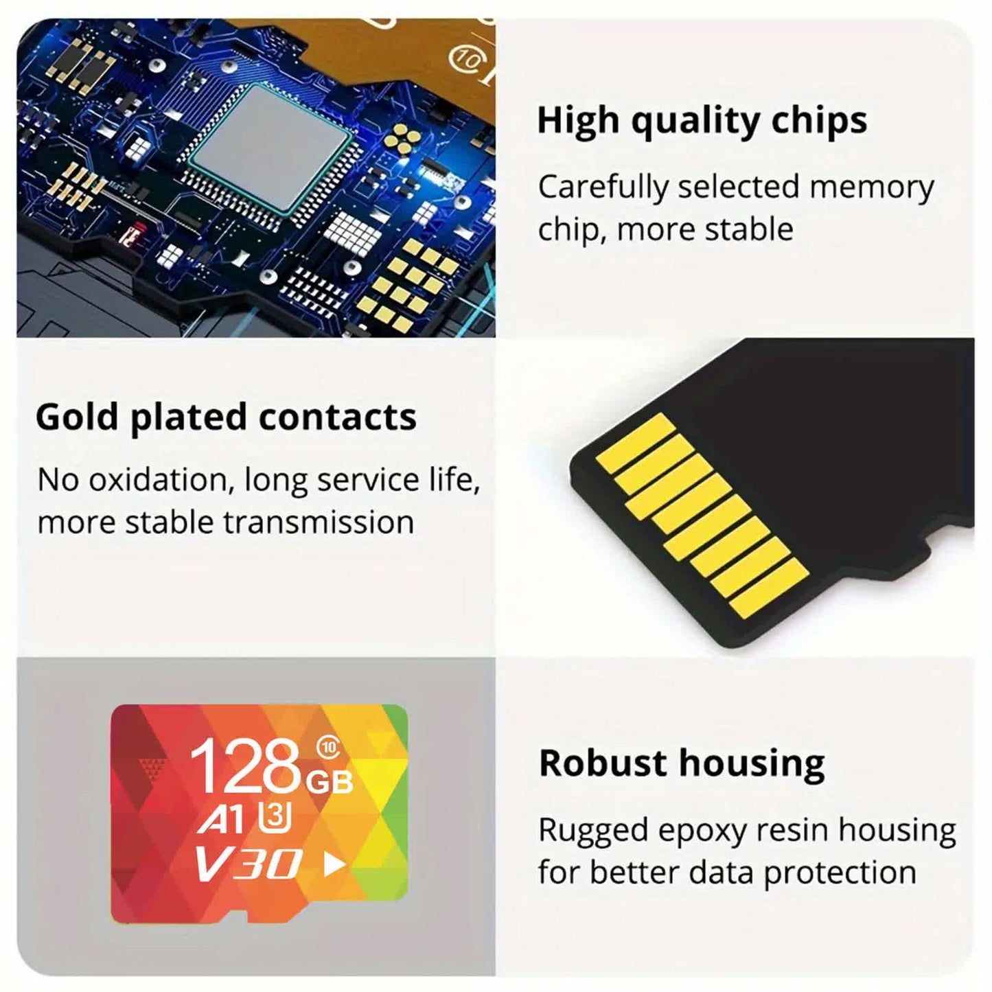 2PCS 128G Memory Cards, U3 A1 Class 10, Up To 100MB/s, Micro SD TF For Security Monitor/Full HD Video Recording/Tablet/Phone/ Surveillance Camera/Dash Camera/Car Speaker/Game Console
