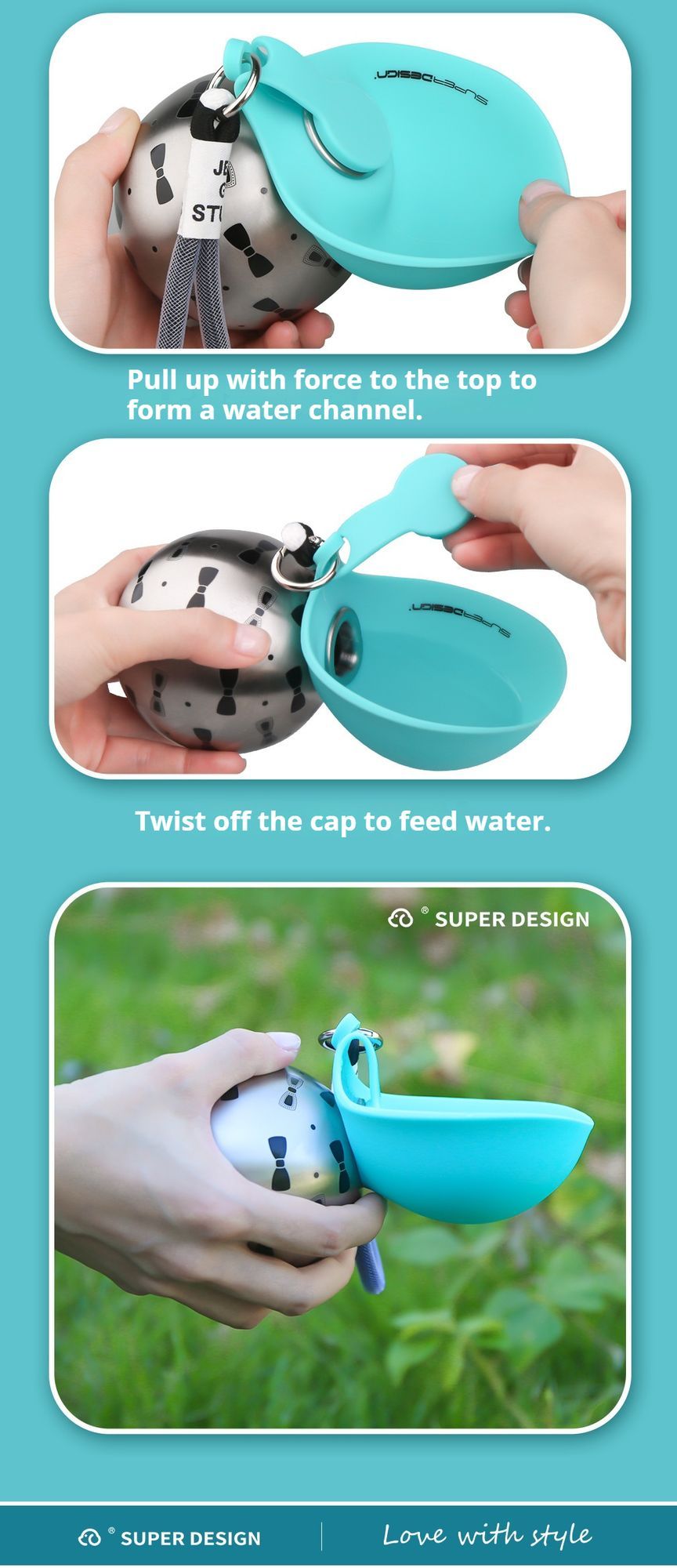 Blue Floral Print Xiaoman Portable Pet Water Bottle