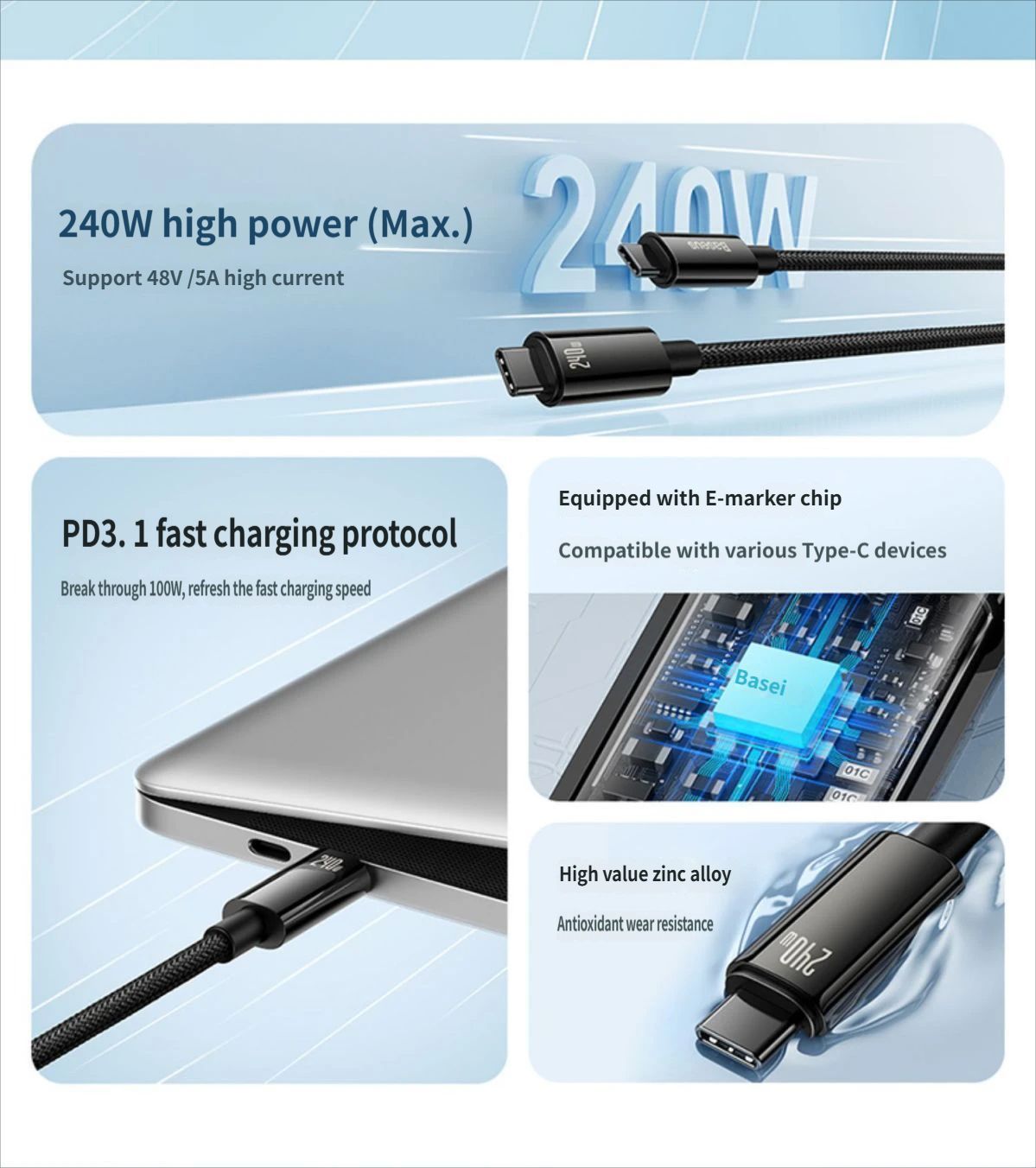 Data cable CtoC 240w 1m-Black