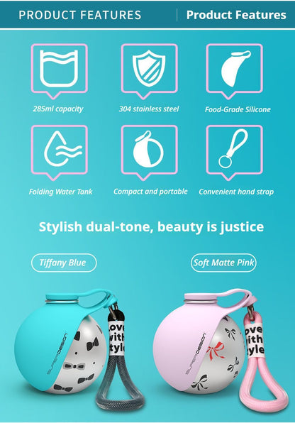 Pink Floral Print Xiaoman Portable Pet Water Bottle