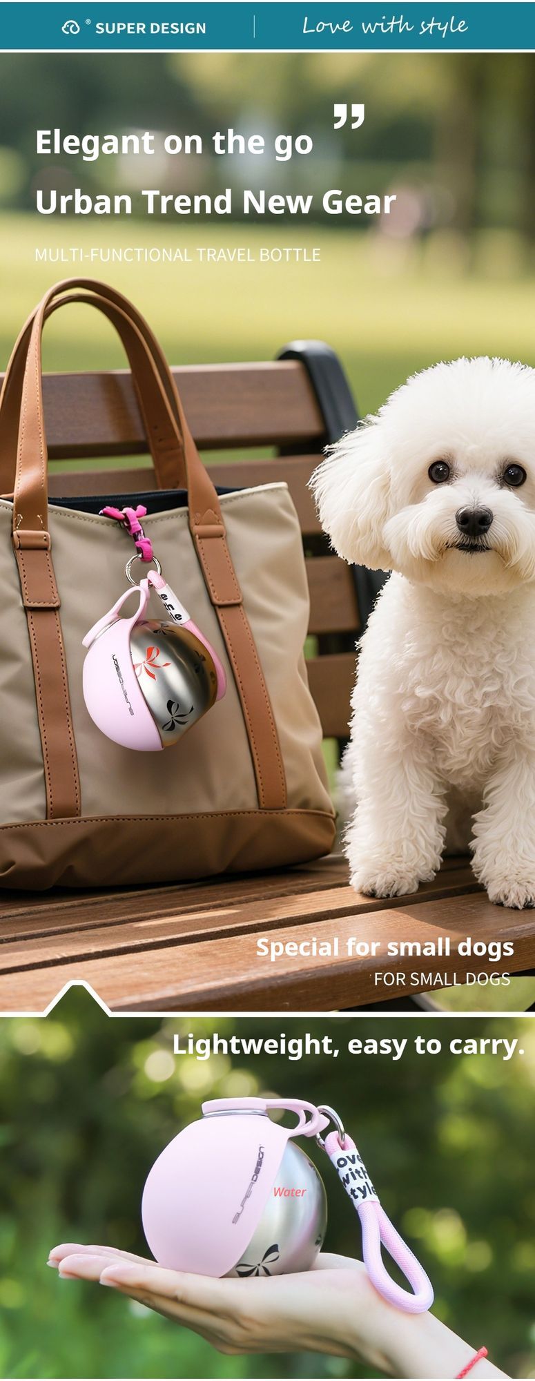 Pink Floral Print Xiaoman Portable Pet Water Bottle