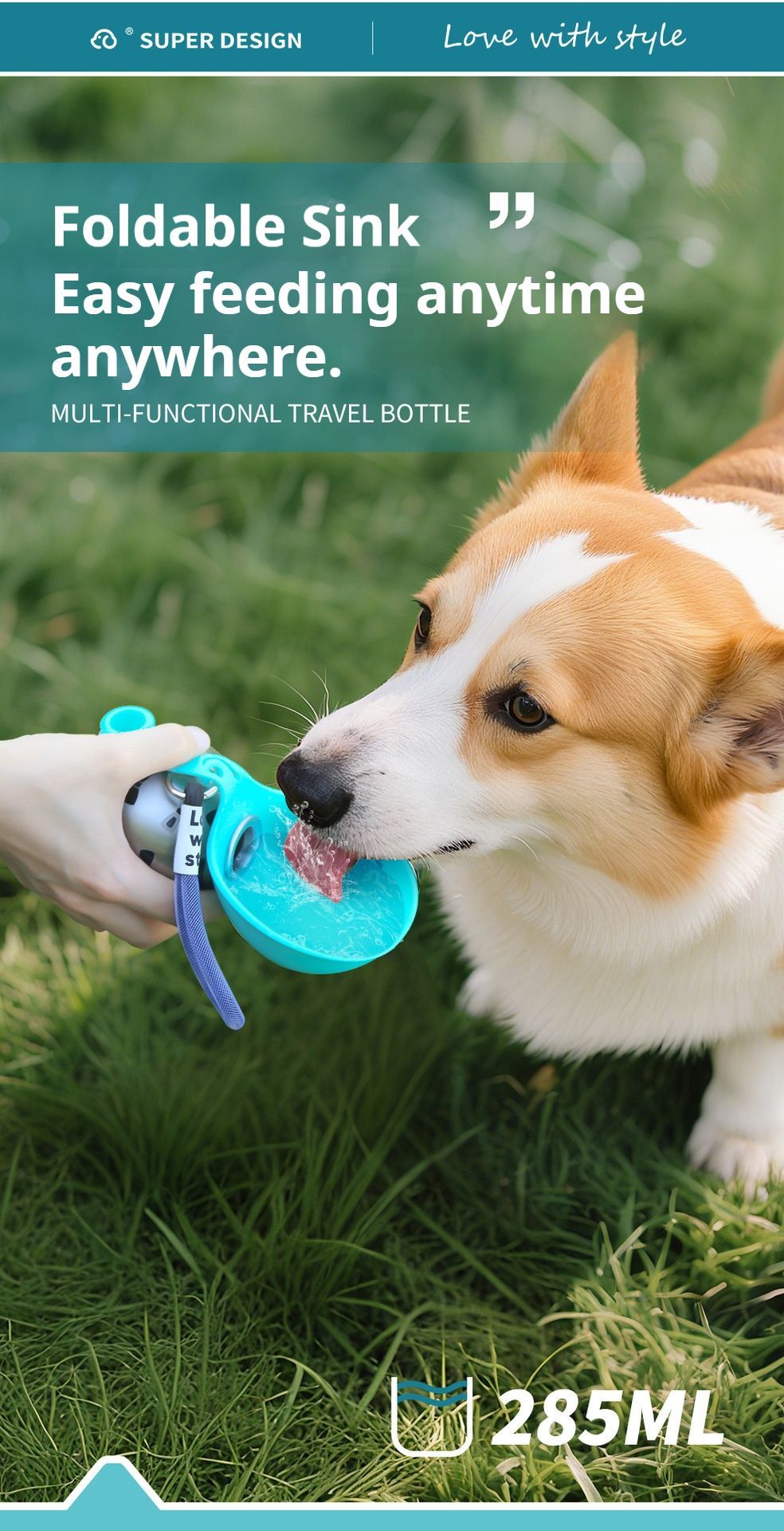Pink Floral Print Xiaoman Portable Pet Water Bottle