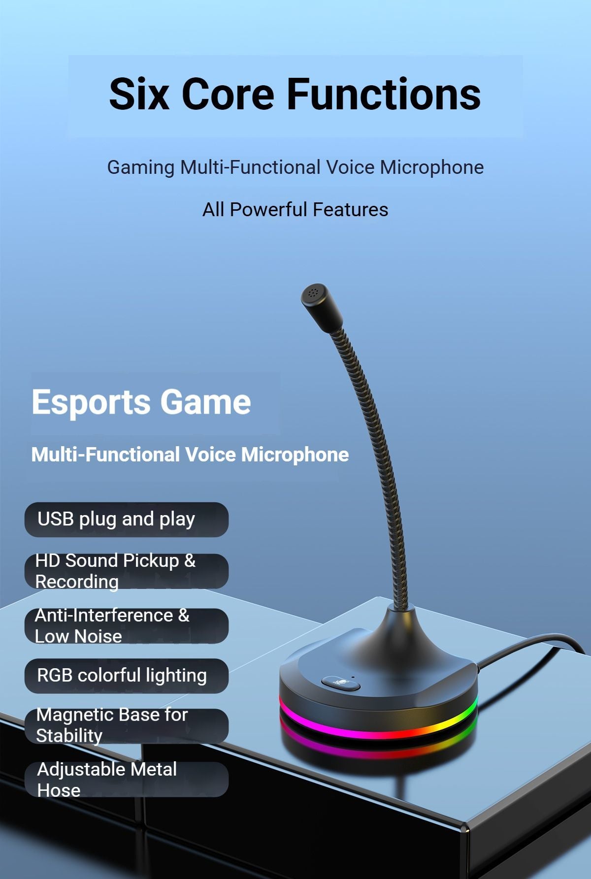 RGB Desktop Microphone 3 USB HUB Model Black