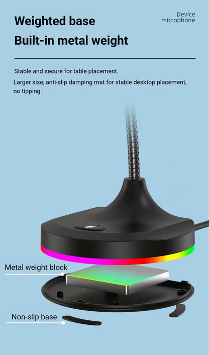 RGB Desktop Microphone 3 USB HUB Model Black