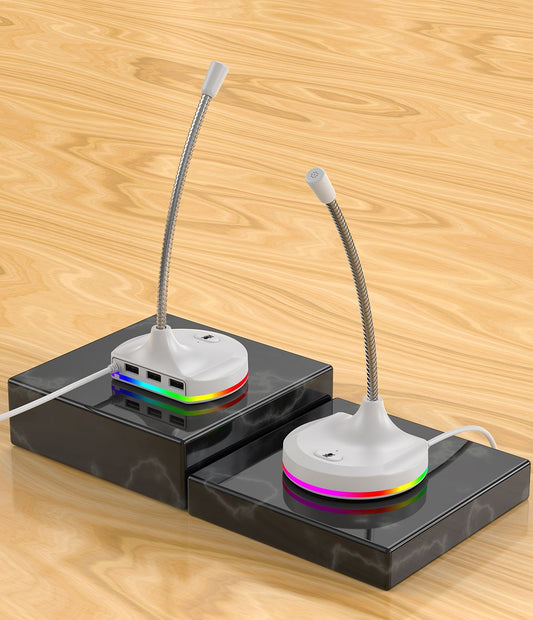 RGB Desktop Microphone 3 USB HUB Model White