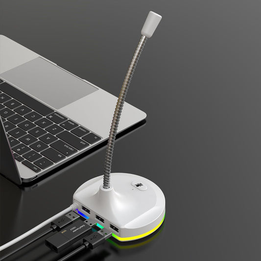 RGB Desktop Microphone 3 USB HUB Model White