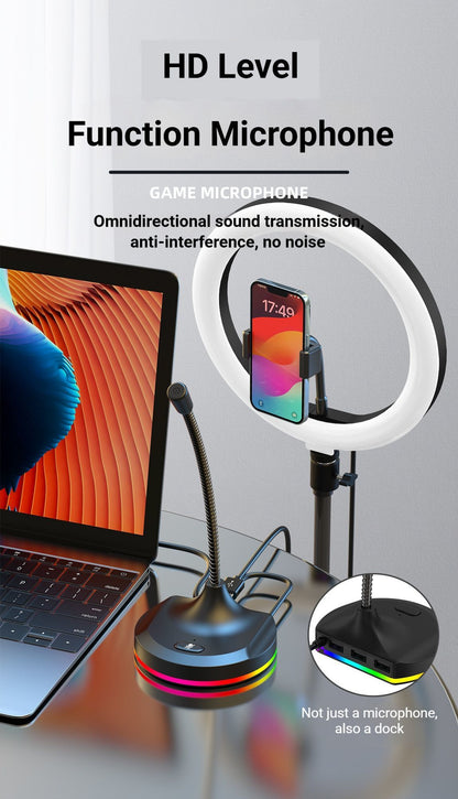 RGB Desktop Microphone 3 USB HUB Model White