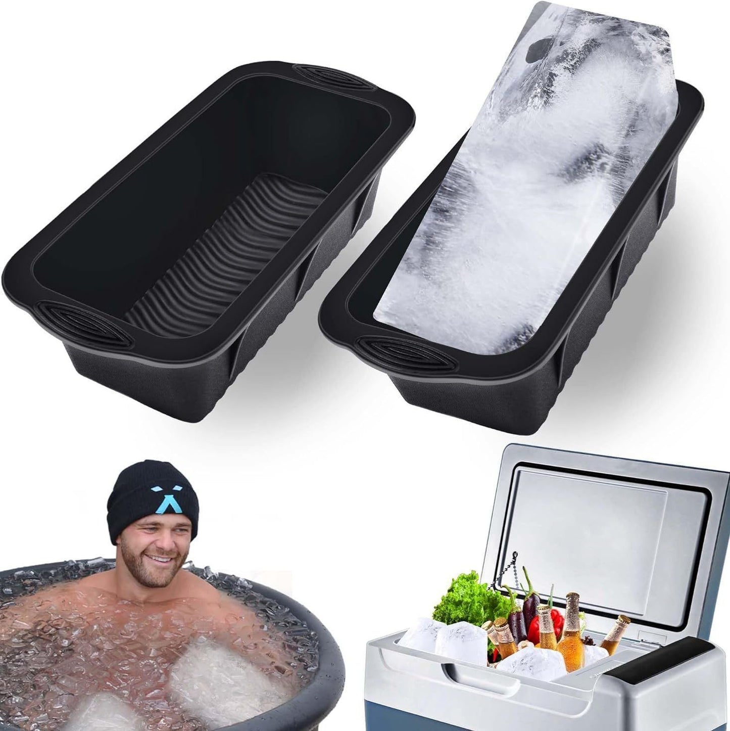 4 Pack Extra Large Ice Block Mold Black