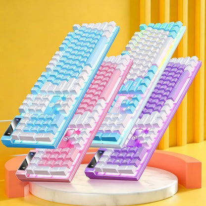 104 Keys Wired Keyboard Pink And White