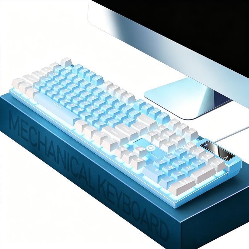 104 Keys Wired Keyboard Blue And White
