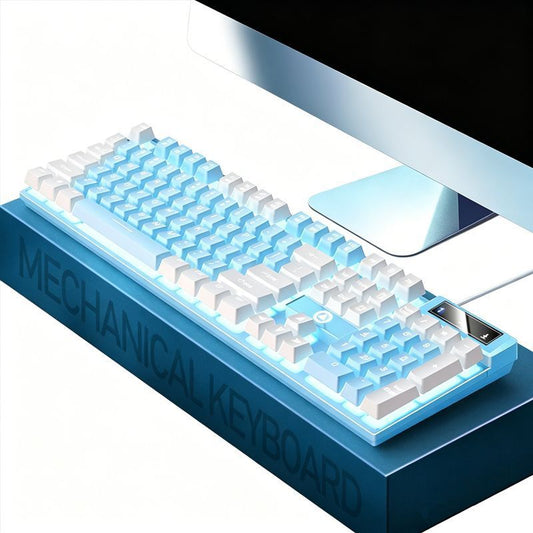 104 Keys Wired Keyboard Blue And White