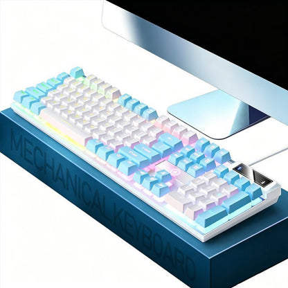 104 Keys Wired Keyboard White And Blue