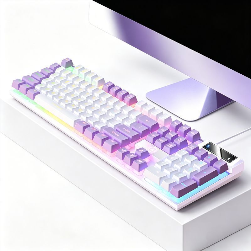 104 Keys Wired Keyboard White And Purple