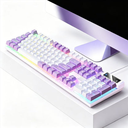 104 Keys Wired Keyboard White And Purple
