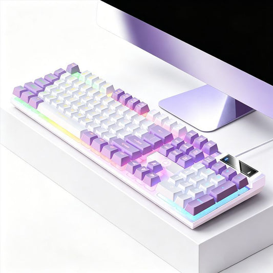 104 Keys Wired Keyboard White And Purple