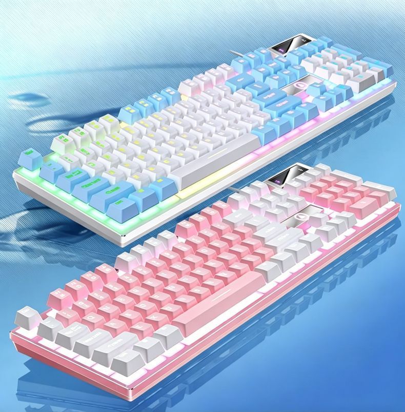 104 Keys Wired Keyboard White And Purple
