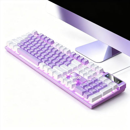 104 Keys Wired Keyboard Purple And White