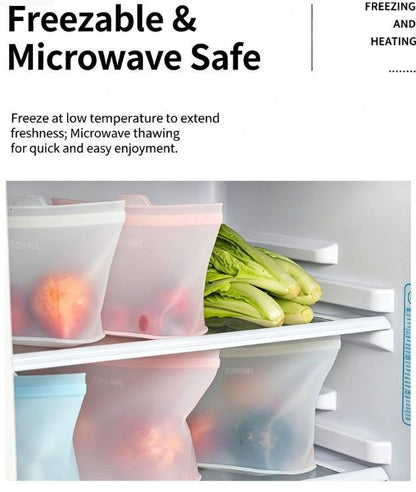 4 Pack Food-Grade Silicone Food Storage Bags, Clear, 500ml
