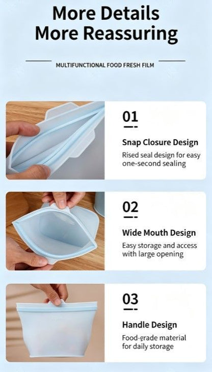 2 Pack Food-Grade Silicone Food Storage Bags, Light Pink, 1500ml