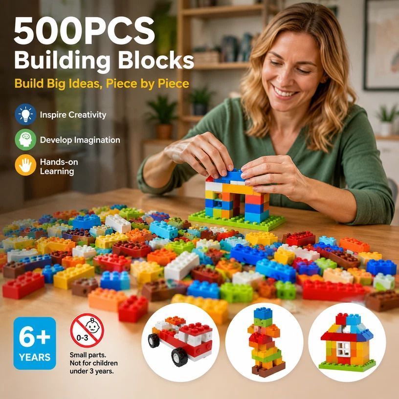 Fun Creative Mini Building Blocks DIY Puzzle Toy, 500pcs Color Box Pack (Separater & Instruction Included)