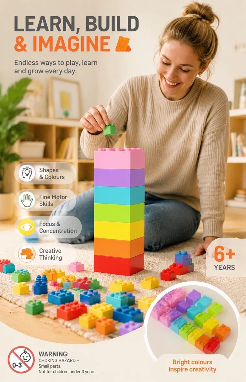 Fun Creative Mini Building Blocks DIY Puzzle Toy, 500pcs Color Box Pack (Separater & Instruction Included)