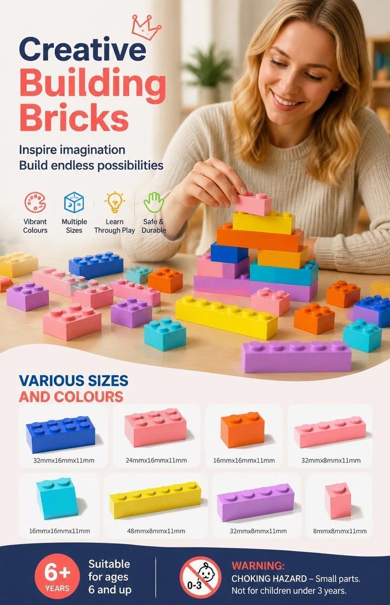 Engaging Mini Building Blocks DIY Puzzle Toy, 500pcs Plain Bag Regular Colours (Separater & Instruction Included)