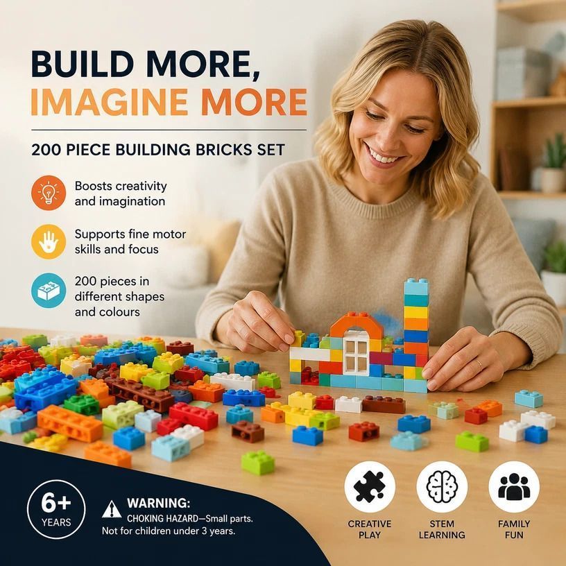 Portable Mini Building Blocks DIY Puzzle Toy, 200pcs Plain Bag Regular Colours (Separater & Instruction Included)