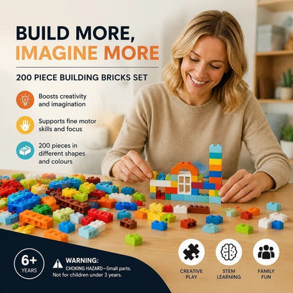 Portable Mini Building Blocks DIY Puzzle Toy, 200pcs Plain Bag Regular Colours (Separater & Instruction Included)