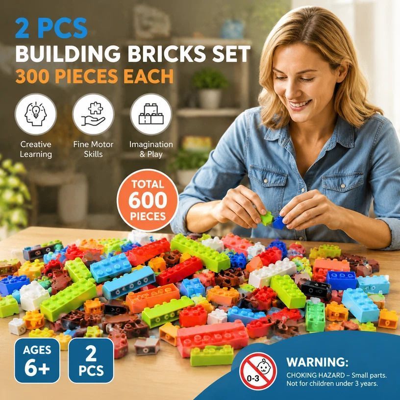 Relaxing Mini Building Blocks DIY Puzzle Toy 2 Pack, 300pcs Plain Bag Regular Colours (Separater & Instruction Included)
