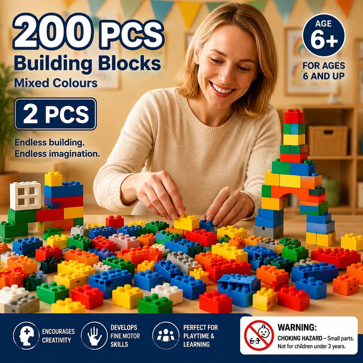 Gift-Worthy Mini Building Blocks DIY Puzzle Toy 2 Pack, 200pcs Color Box Pack (Separater & Instruction Included)