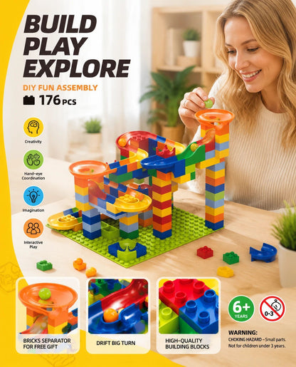 Imaginative Marble Run Building Blocks DIY Puzzle Toy, 89pcs Small Track (Colour Box Pack)